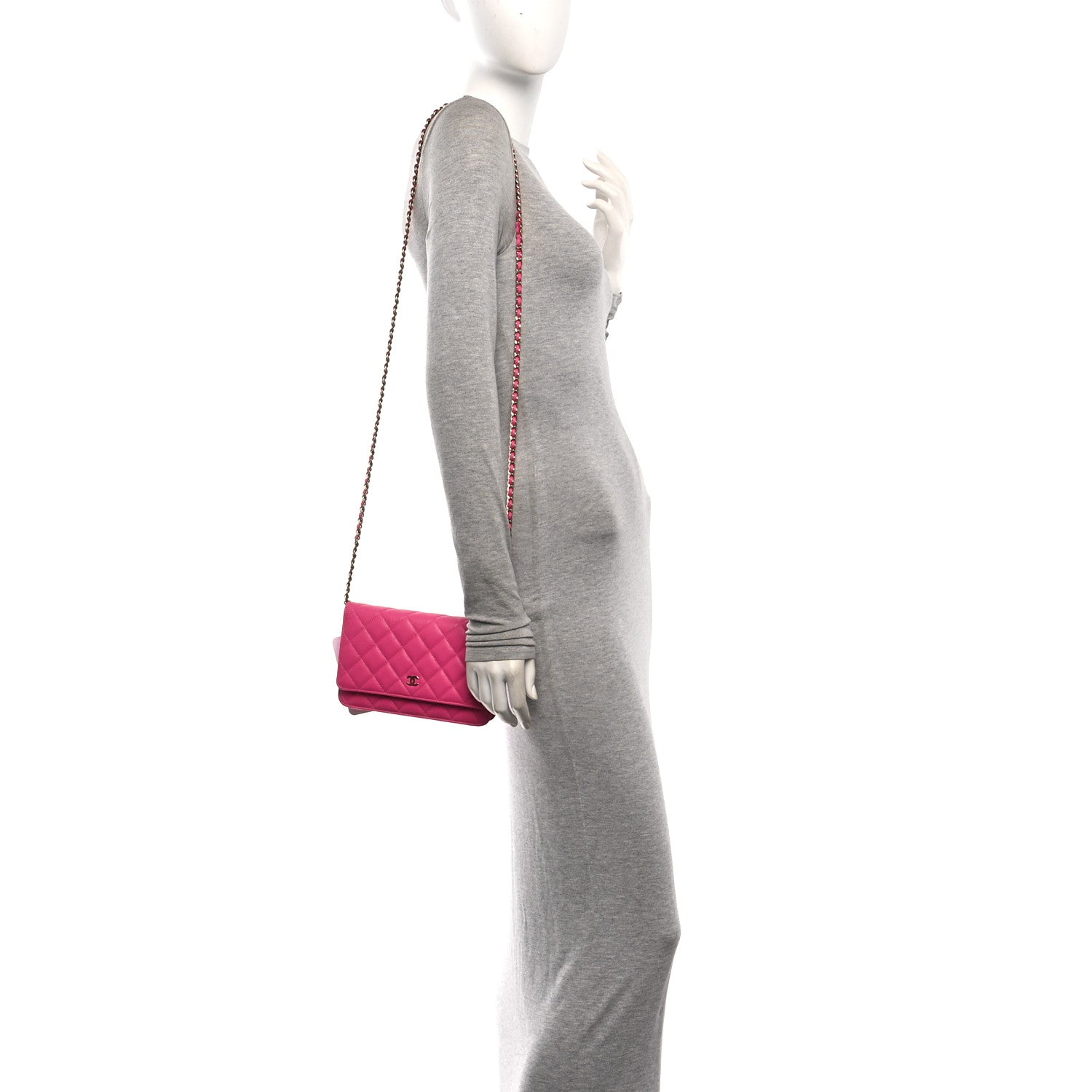 Chanel Caviar Quilted Wallet on Chain WOC Dark Pink 2 of 11