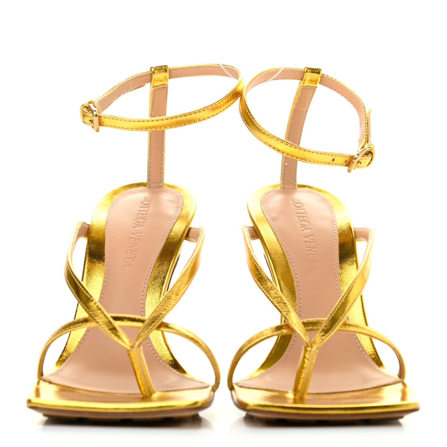 Lambskin Stretch Multi Strap 90mm Sandals 35 Gold