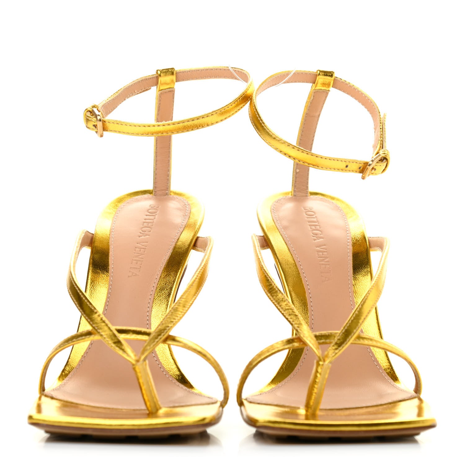 Bottega Veneta Lambskin Stretch Multi Strap 90mm Sandals 35 Gold 2 of 7