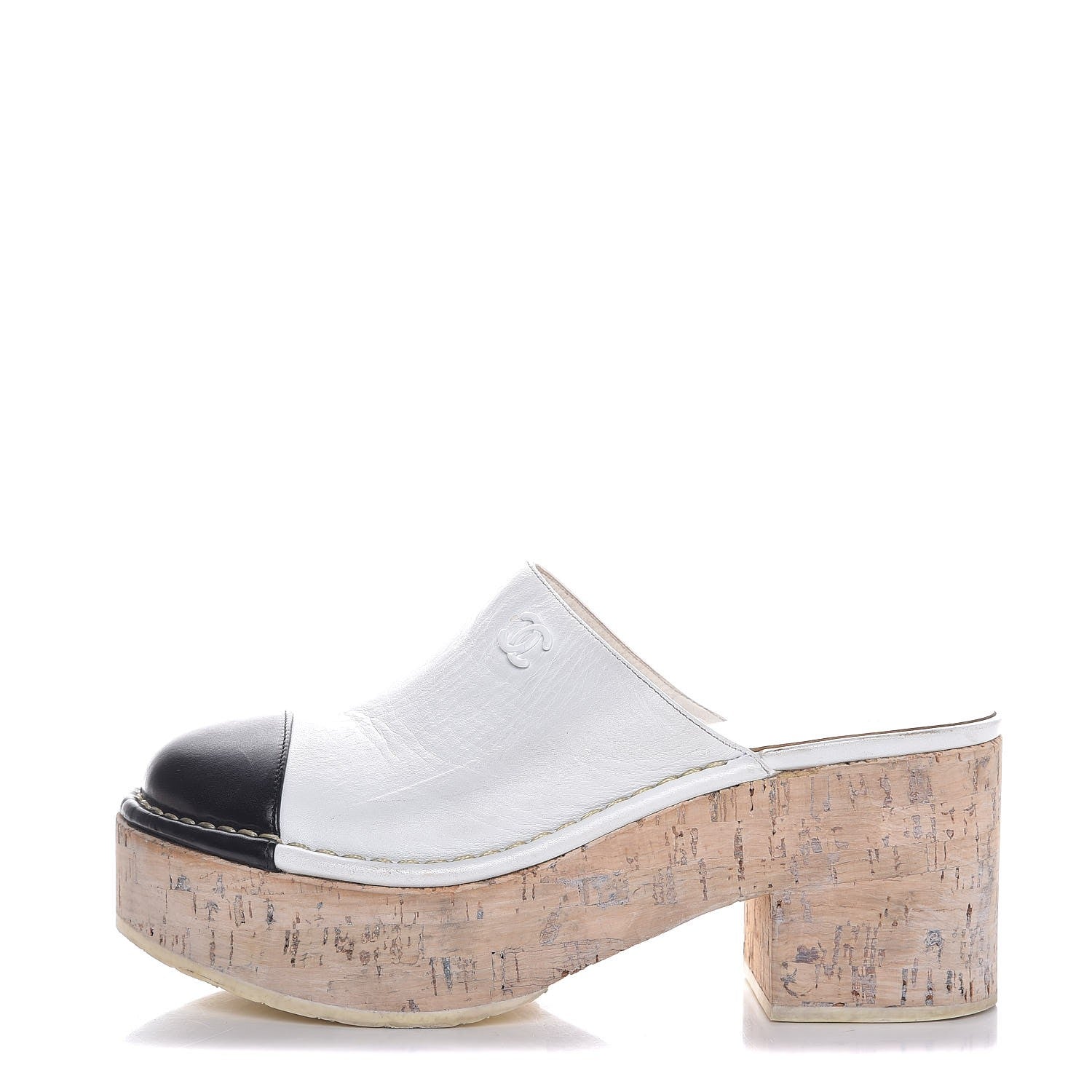 Chanel Calfskin Cork Cap Toe CC Clogs 36 Beige Black 1 of 15