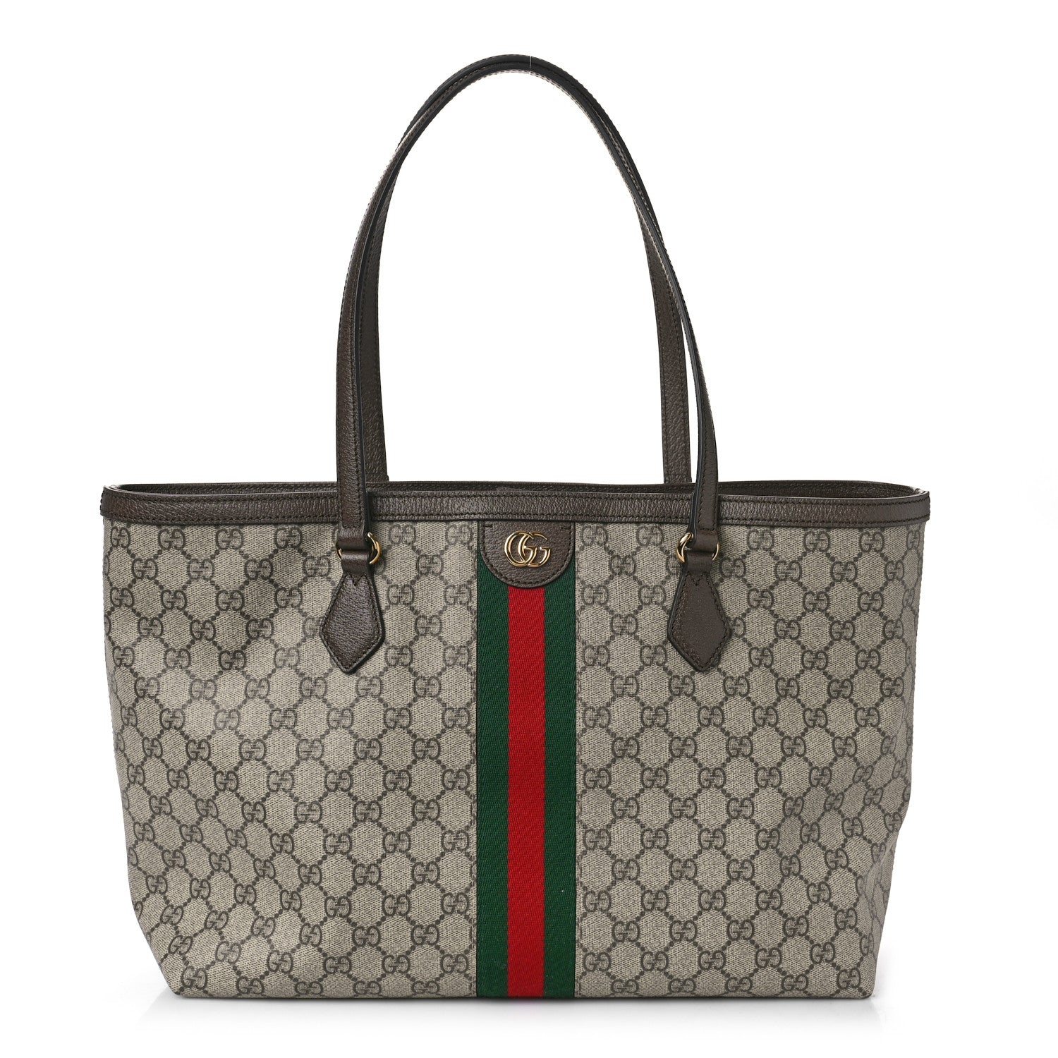 Gucci GG Supreme Monogram Textured Calfskin Web Medium Ophidia Shopping Tote Beige Ebony New Acero 1 of 9
