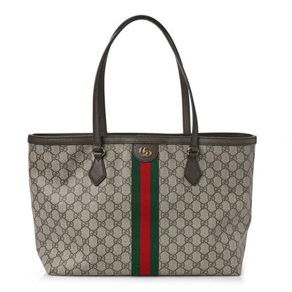 Gucci GG Supreme Monogram Textured Calfskin Web Medium Ophidia Shopping Tote Beige Ebony New Acero 1 of 9