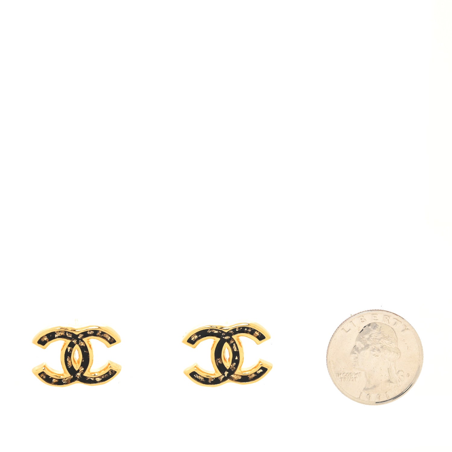 Chanel Resin CC Stud Earrings Black Gold 2 of 4