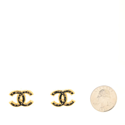 Chanel Resin CC Stud Earrings Black Gold 2 of 4