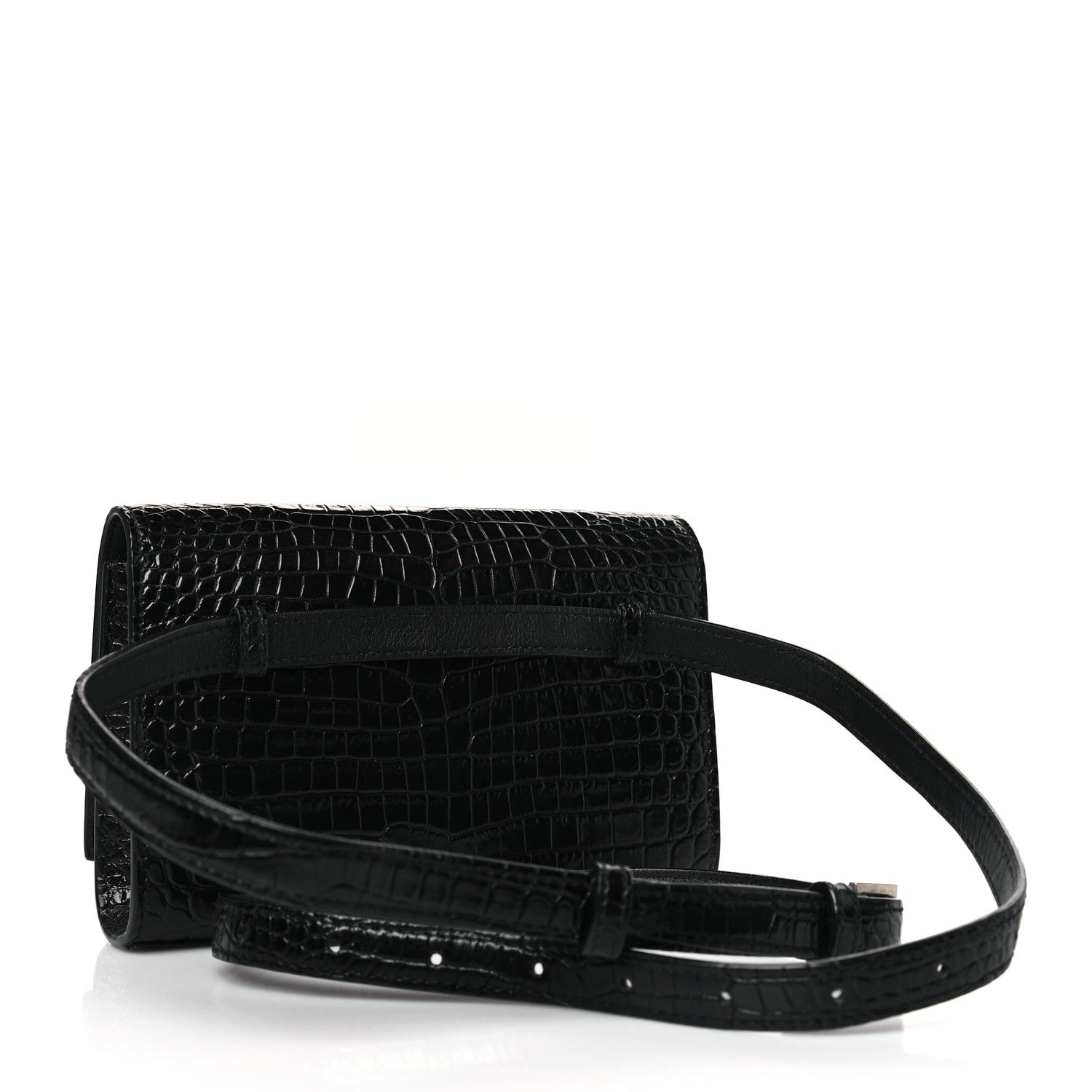 Saint Laurent Calfskin Crocodile Embossed Monogram Kate Belt Bag Black 3 of 9