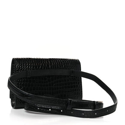 Saint Laurent Calfskin Crocodile Embossed Monogram Kate Belt Bag Black 3 of 9