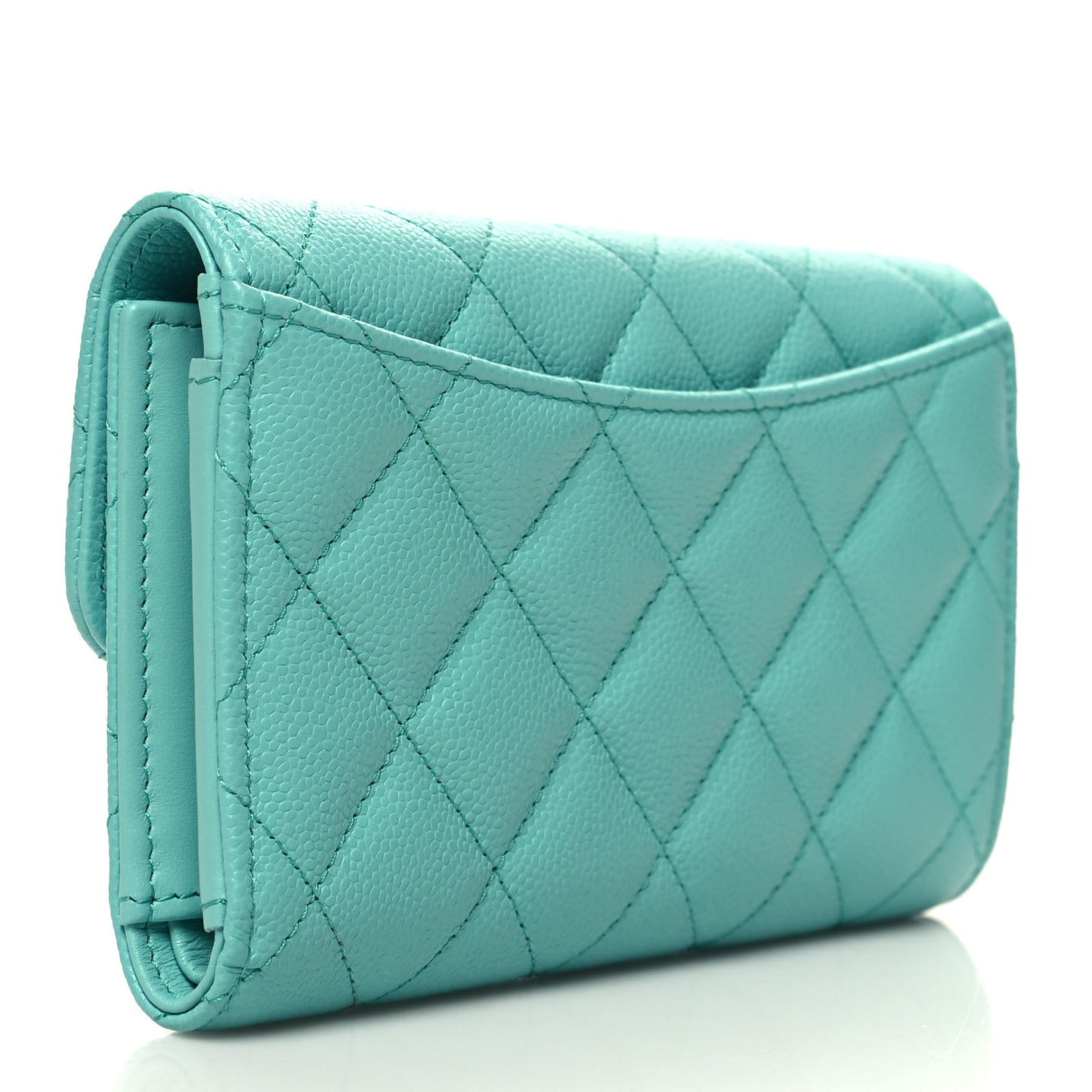 Caviar Quilted Medium Flap Wallet Turquoise