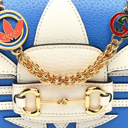 Gucci X ADIDAS Textured Dollar Calfskin Web Small Trefoil Horsebit 1955 Shoulder Bag Blue Off White 8 of 10