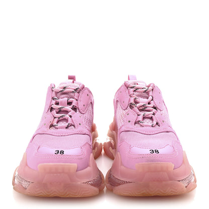 Balenciaga Fabric Mesh Clear Sole Womens Triple S Sneakers 38 Pink 3 of 10