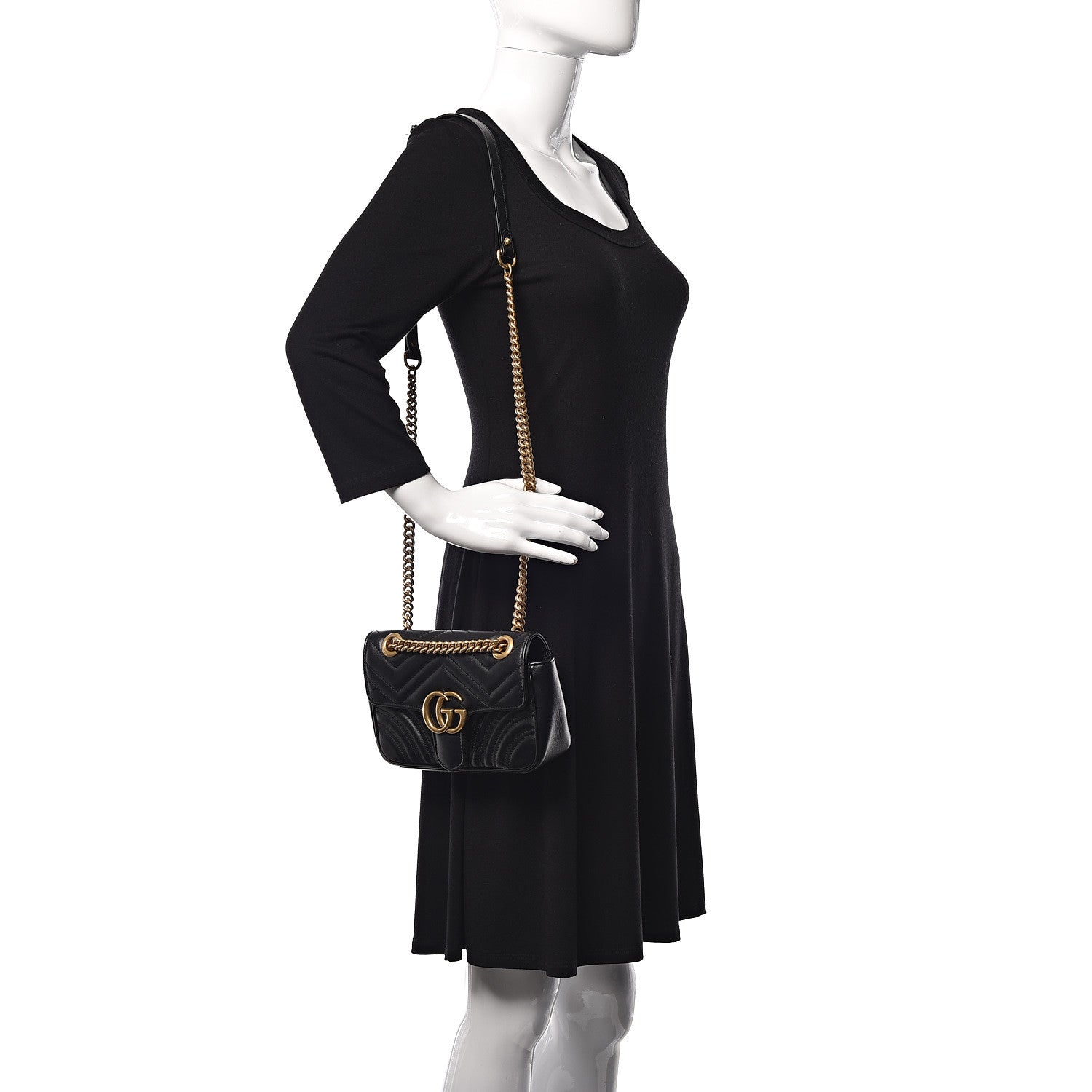 Gucci Calfskin Matelasse Mini GG Marmont Shoulder Bag Black 2 of 9