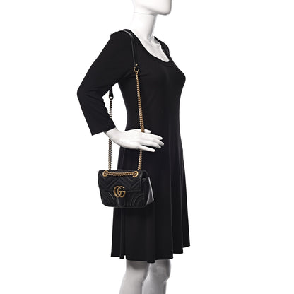 Gucci Calfskin Matelasse Mini GG Marmont Shoulder Bag Black 2 of 9