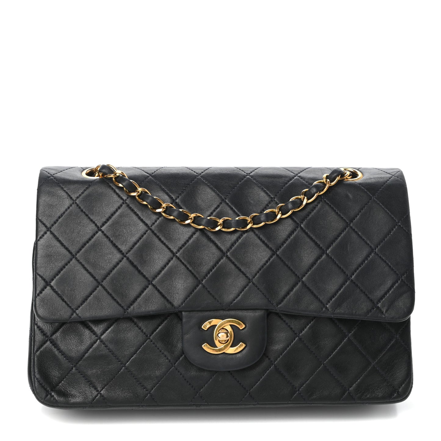 Lambskin Quilted Medium Double Flap Navy