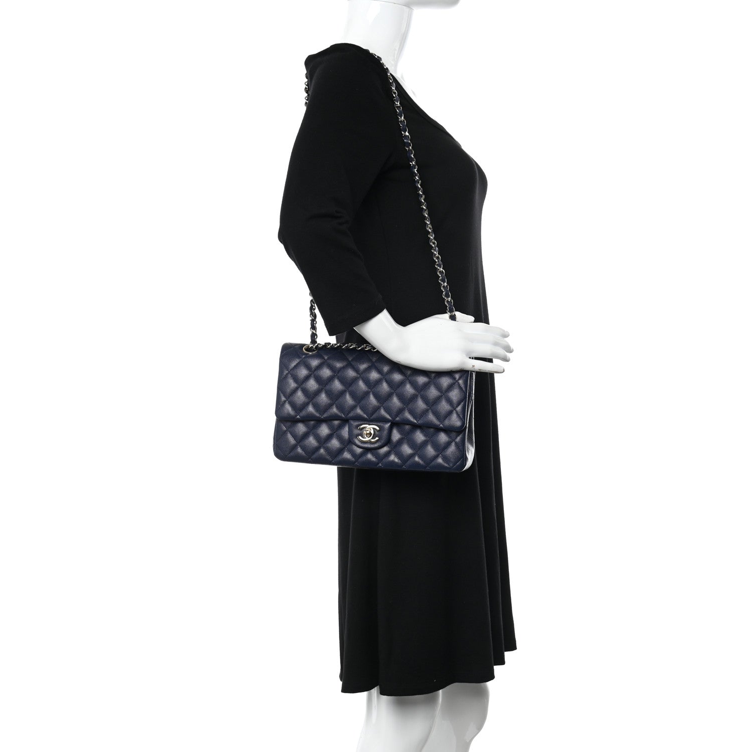 Chanel Caviar Quilted Medium Double Flap Navy 2 of 15