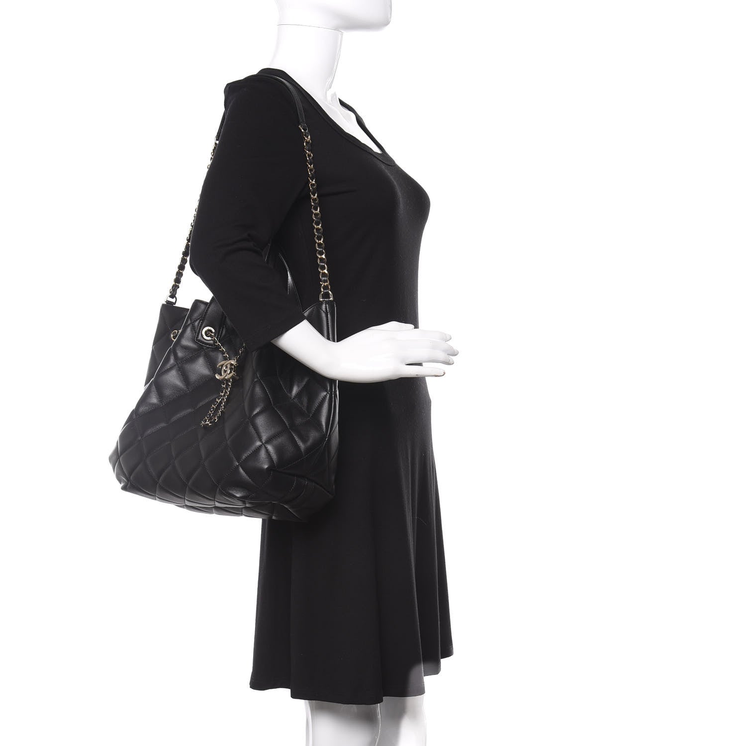 Chanel Lambskin Quilted CC Dweller Drawstring Tote Black 2 of 9