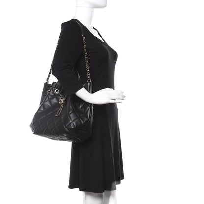 Chanel Lambskin Quilted CC Dweller Drawstring Tote Black 2 of 9