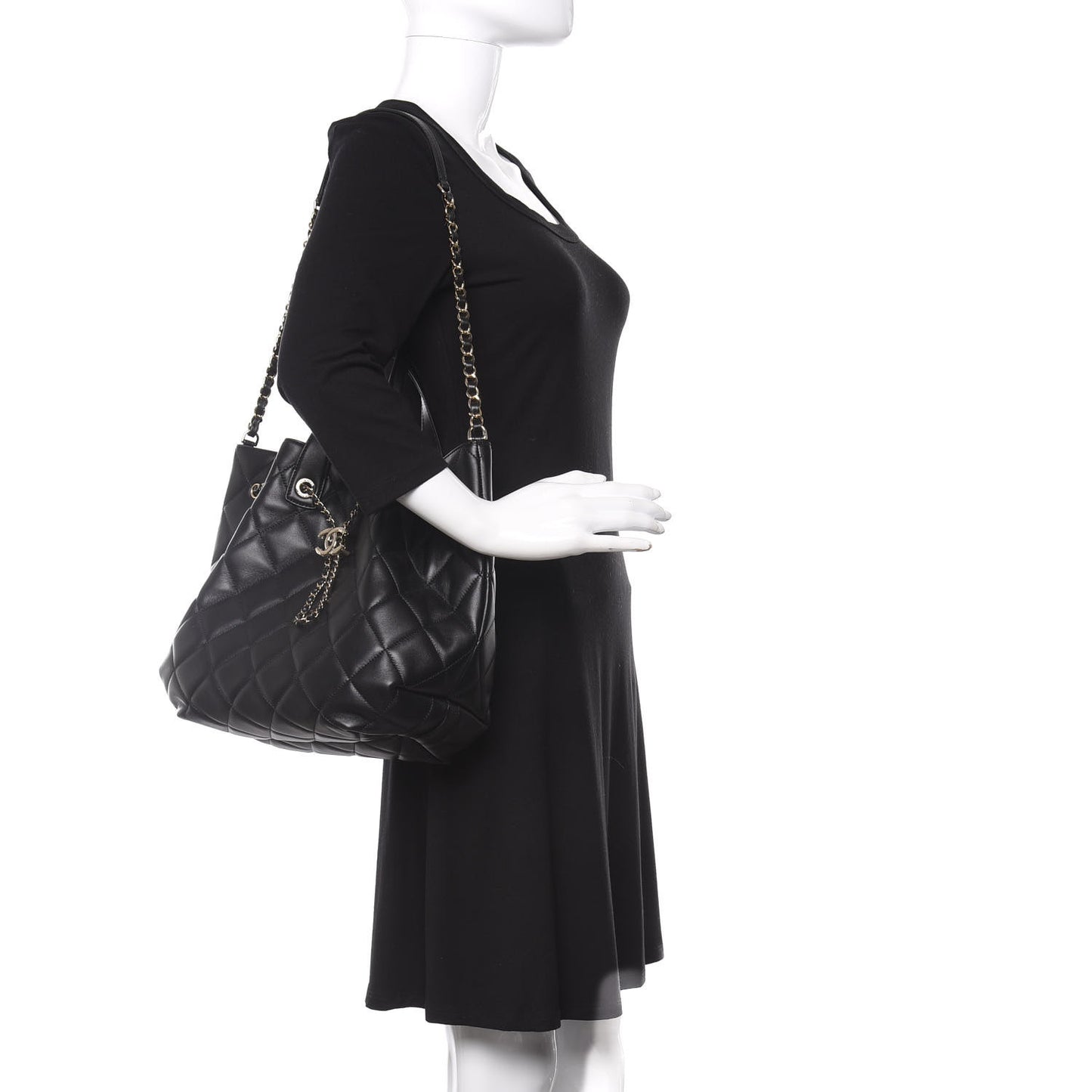 Lambskin Quilted CC Dweller Drawstring Tote Black