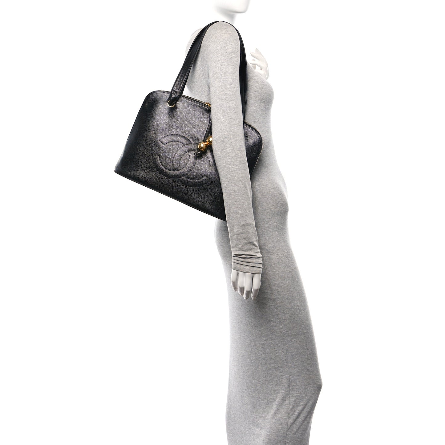 Caviar Large CC Shoulder Bag Black