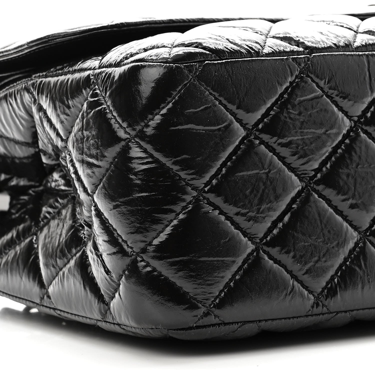 Chanel Shiny Distressed Calfskin Quilted Jumbo Double Flap So Black 9 of 10