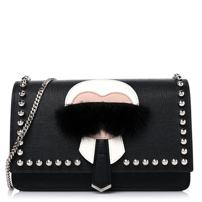Fendi Vitello Elite Mink Fur Studded Karlito Tube Wallet on Chain Black 1 of 11