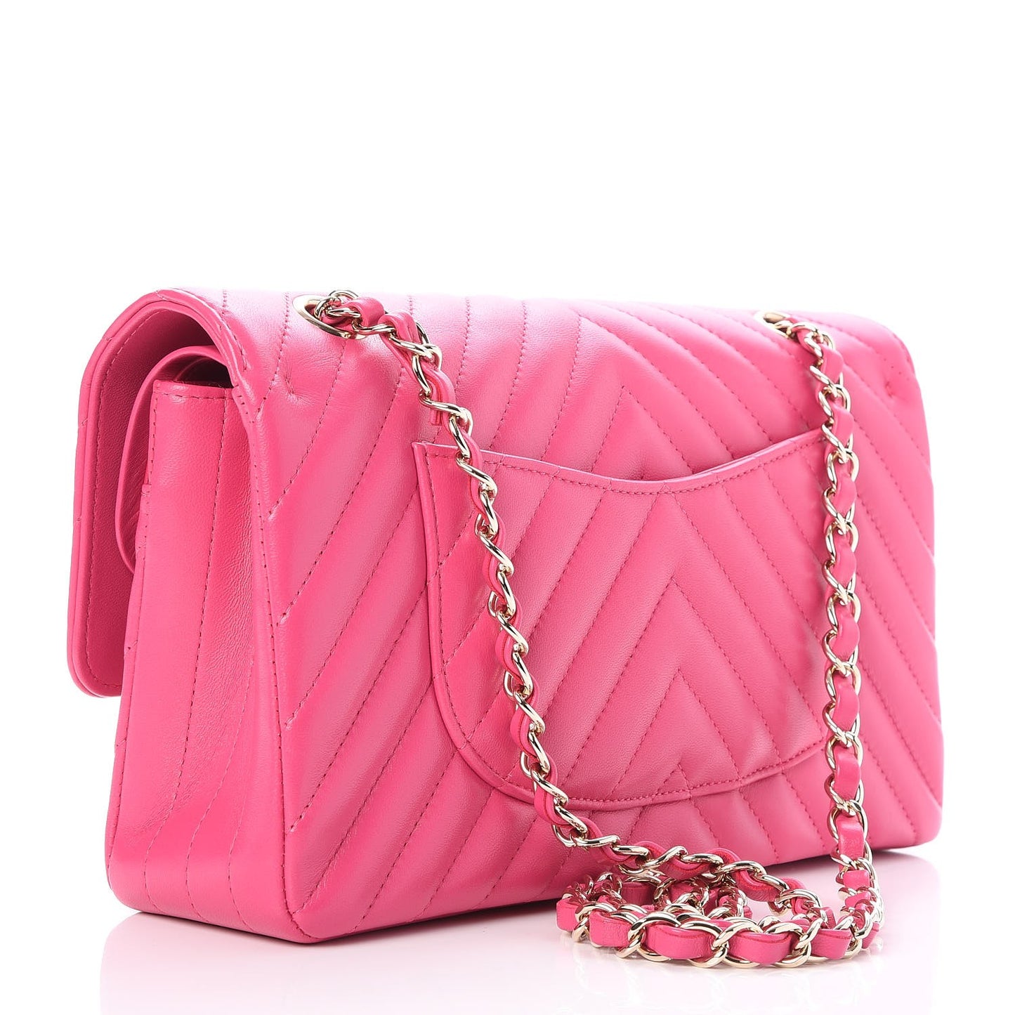 Lambskin Chevron Quilted Medium Double Flap Pink