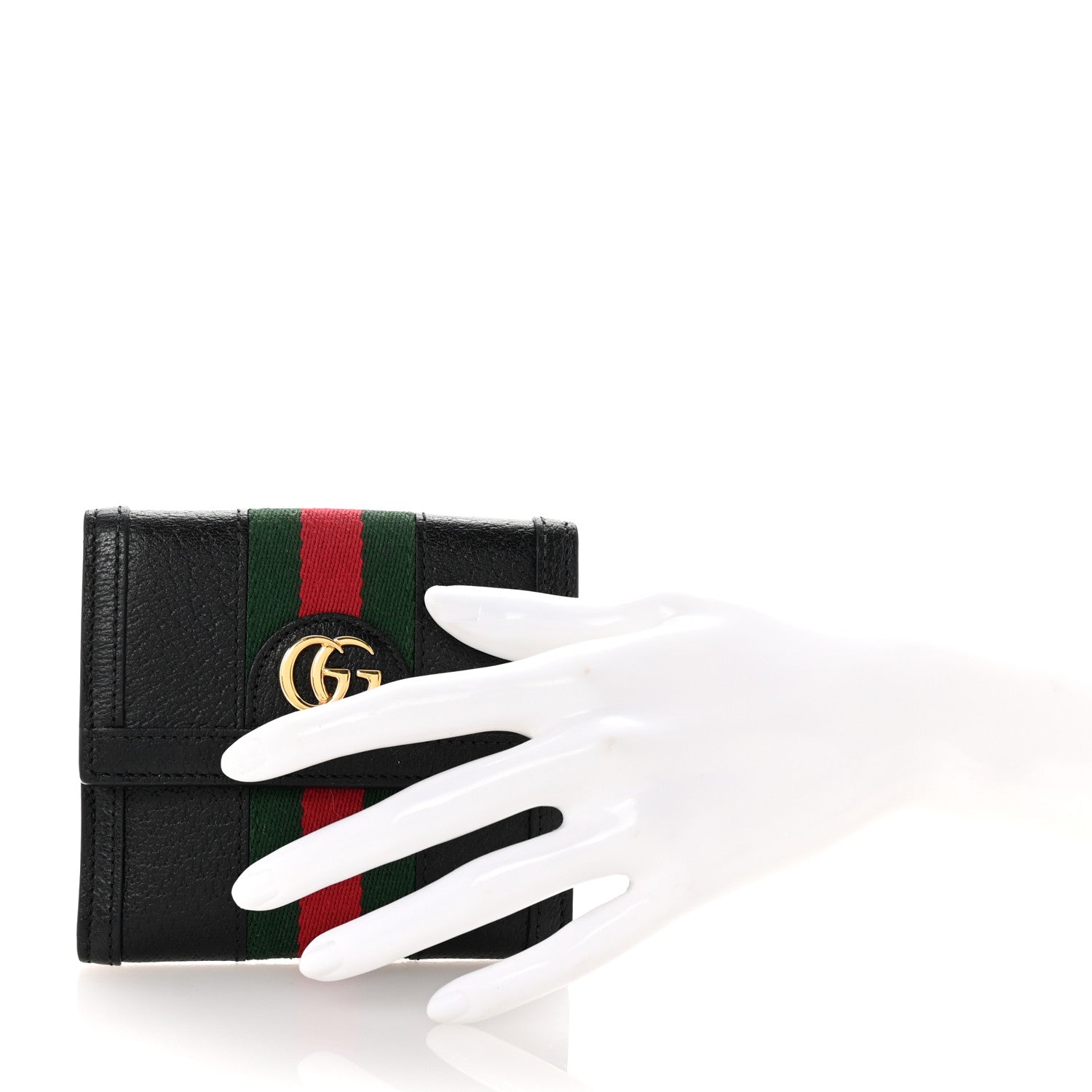 Gucci Textured Calfskin Web Ophidia French Flap Wallet Black 2 of 8