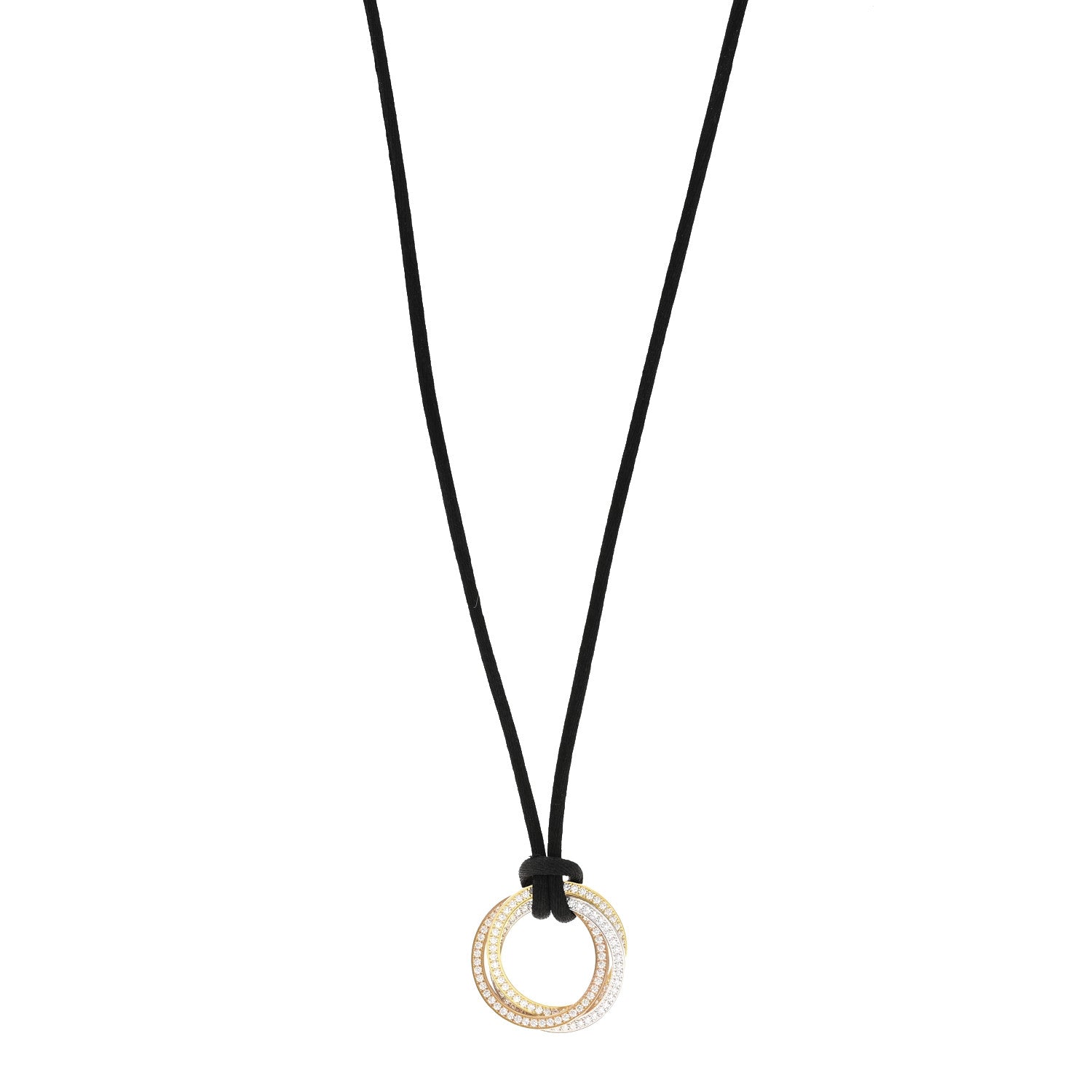 Cartier 18K Pink Yellow White Gold Diamond Trinity Paved Cord Necklace 1 of 5