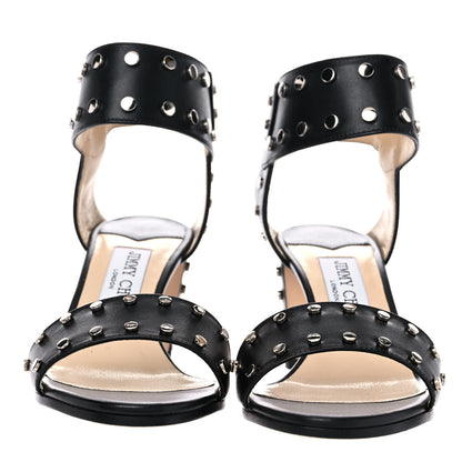 Jimmy Choo Shiny Calfskin Veto 65 Studded Sandals 35 Black 2 of 12