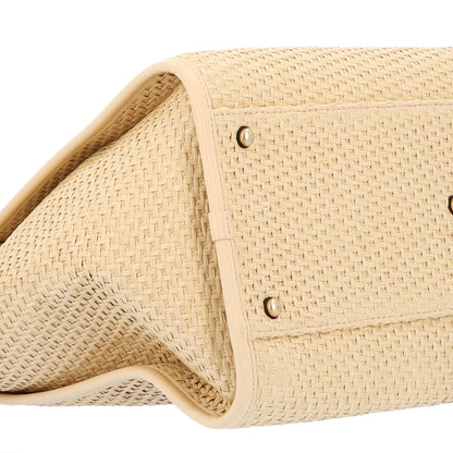 Chanel Straw Raffia Calfskin Chain Medium Deauville Tote Beige Black 8 of 9
