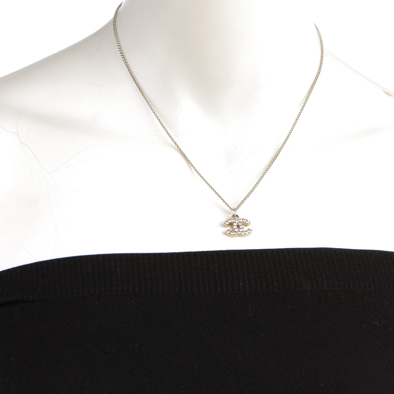 Chanel Crystal Timeless CC Necklace Silver 2 of 4