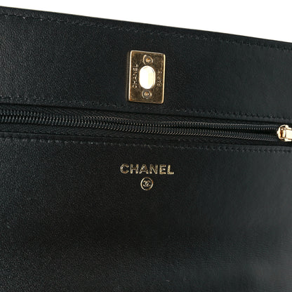 Chanel Lambskin Quilted Crystal Pearl Handle Wallet On Chain WOC Black 6 of 14