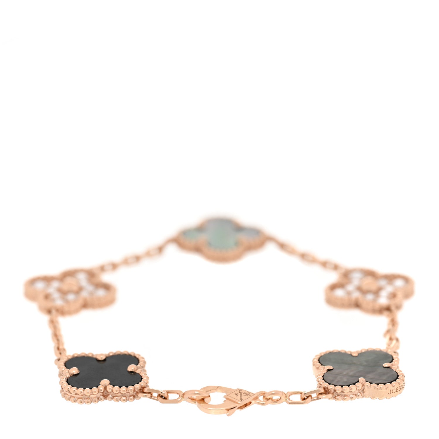 Van Cleef & Arpels 18K Rose Gold Diamond Gray Mother of Pearl 5 Motifs Vintage Alhambra Bracelet 2 of 6