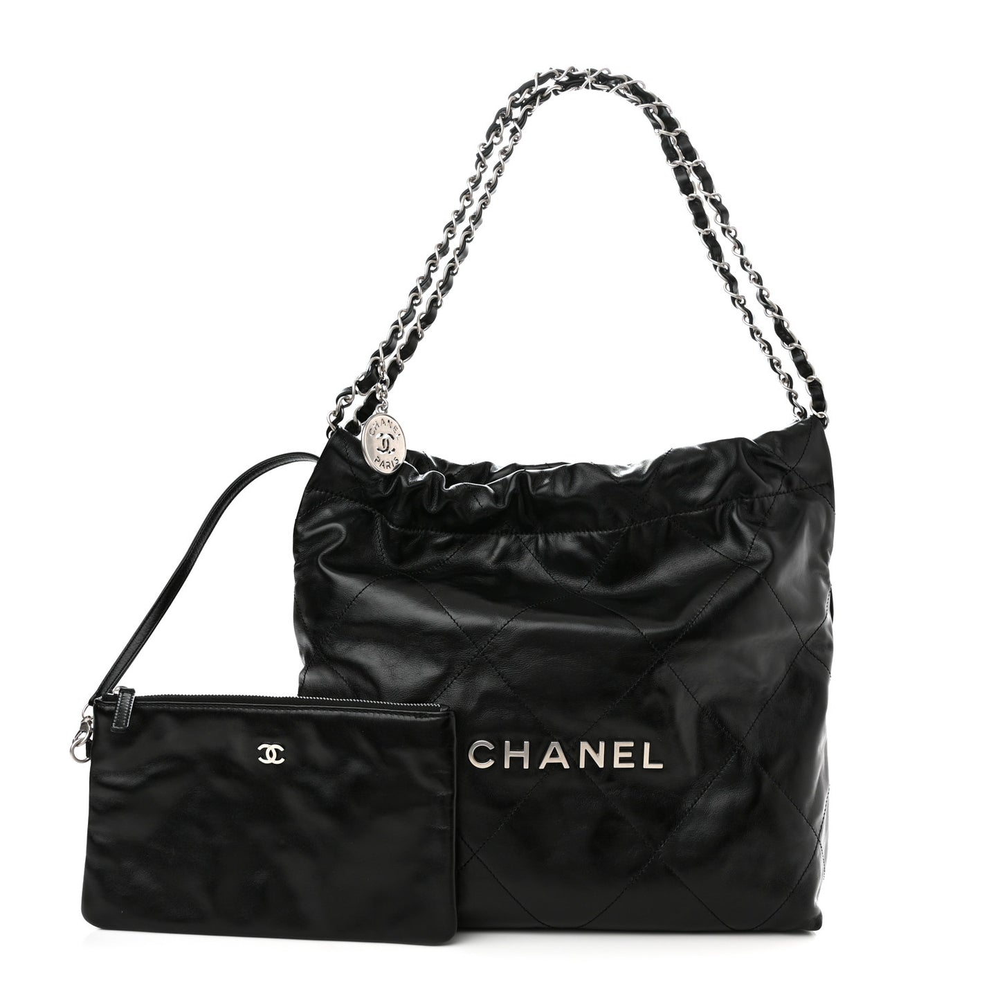 Shiny Calfskin Quilted Chanel 22 Black