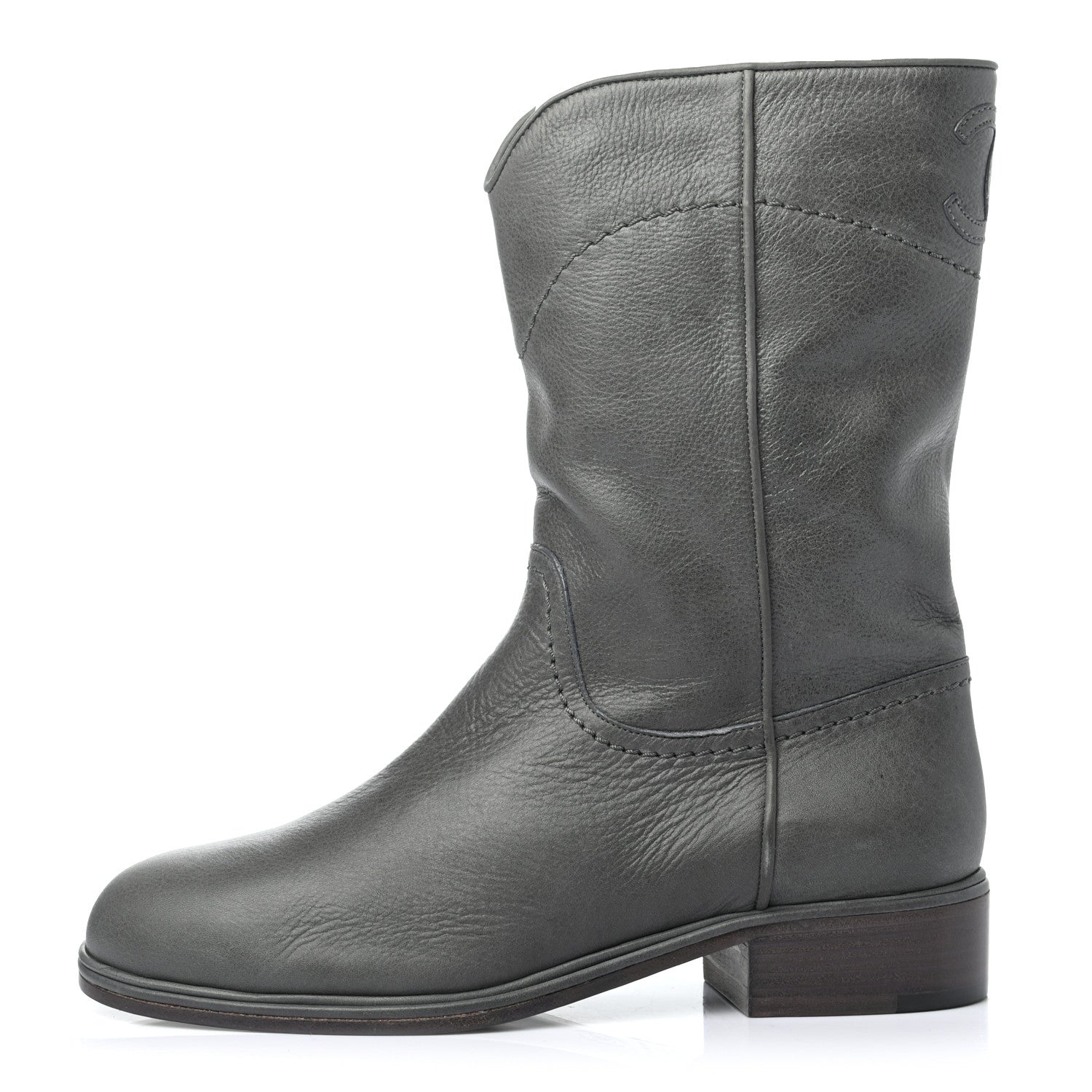 Chanel Calfskin Ascot CC Boots 37.5 Gray 1 of 8