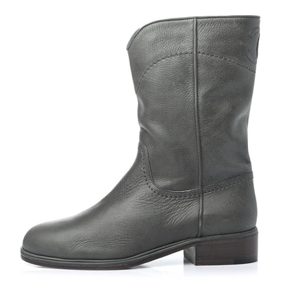 Chanel Calfskin Ascot CC Boots 37.5 Gray 1 of 8