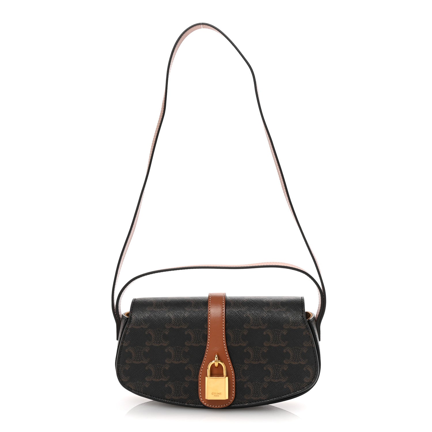 Celine Triomphe Canvas Calfskin Tabou Clutch on Strap Tan 1 of 9