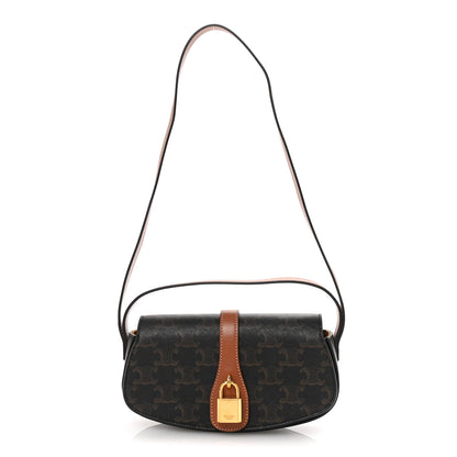 Celine Triomphe Canvas Calfskin Tabou Clutch on Strap Tan 1 of 9