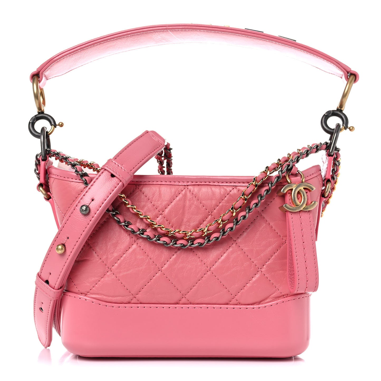 Aged Calfskin Quilted Small Gabrielle Logo Hobo Rose