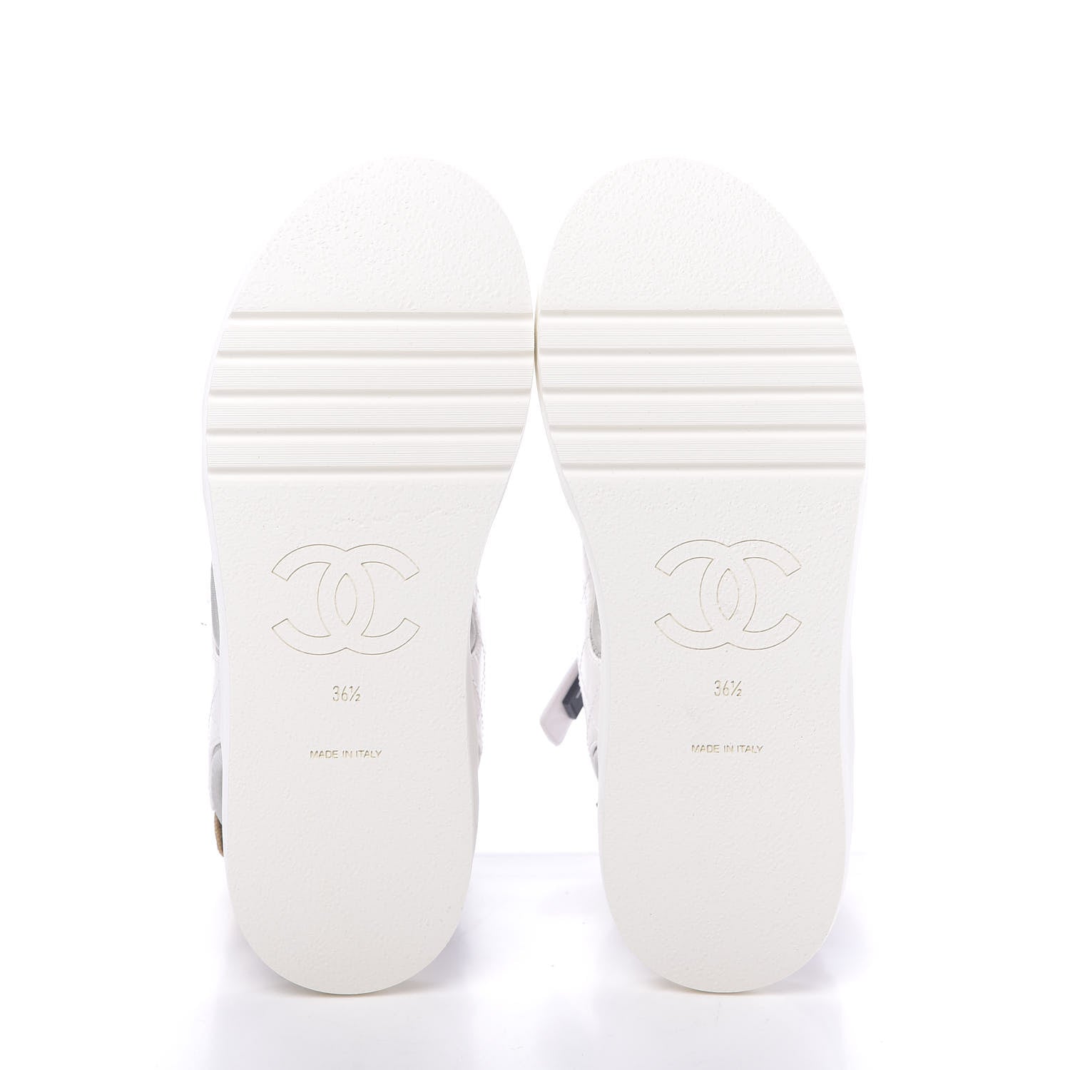 Chanel Goatskin Fabric Gladiator Sandals 36.5 White Light Grey Navy Blue 8 of 10