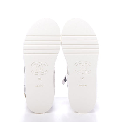 Chanel Goatskin Fabric Gladiator Sandals 36.5 White Light Grey Navy Blue 8 of 10