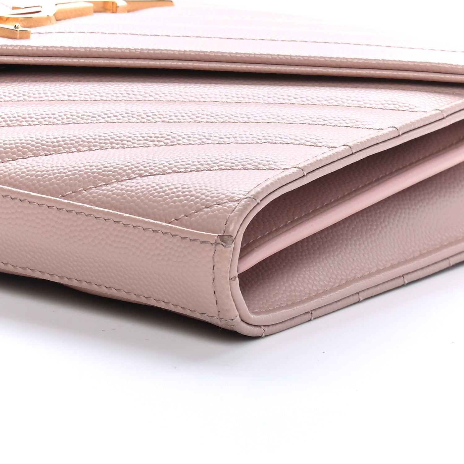 Saint Laurent Grain De Poudre Matelasse Chevron Monogram Chain Wallet Pale Pink 8 of 8