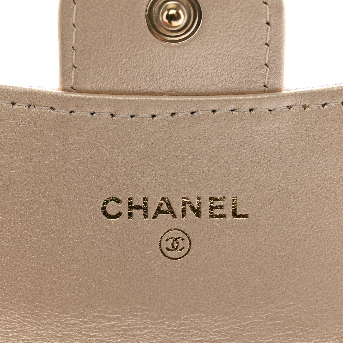 Metallic Lambskin Quilted Flap Card Holder On Chain Gold