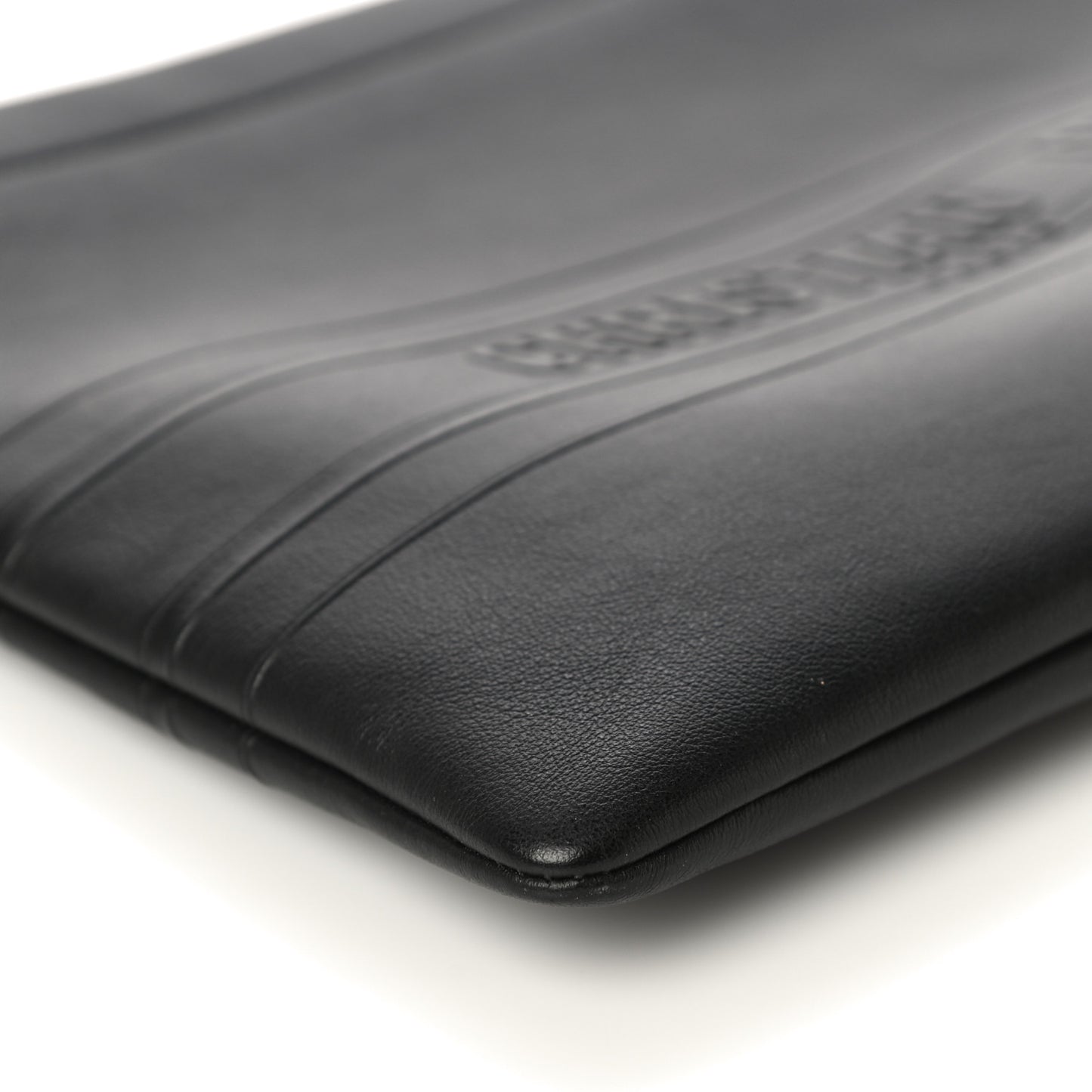 Calfskin Embossed Logo Zip Clutch Black