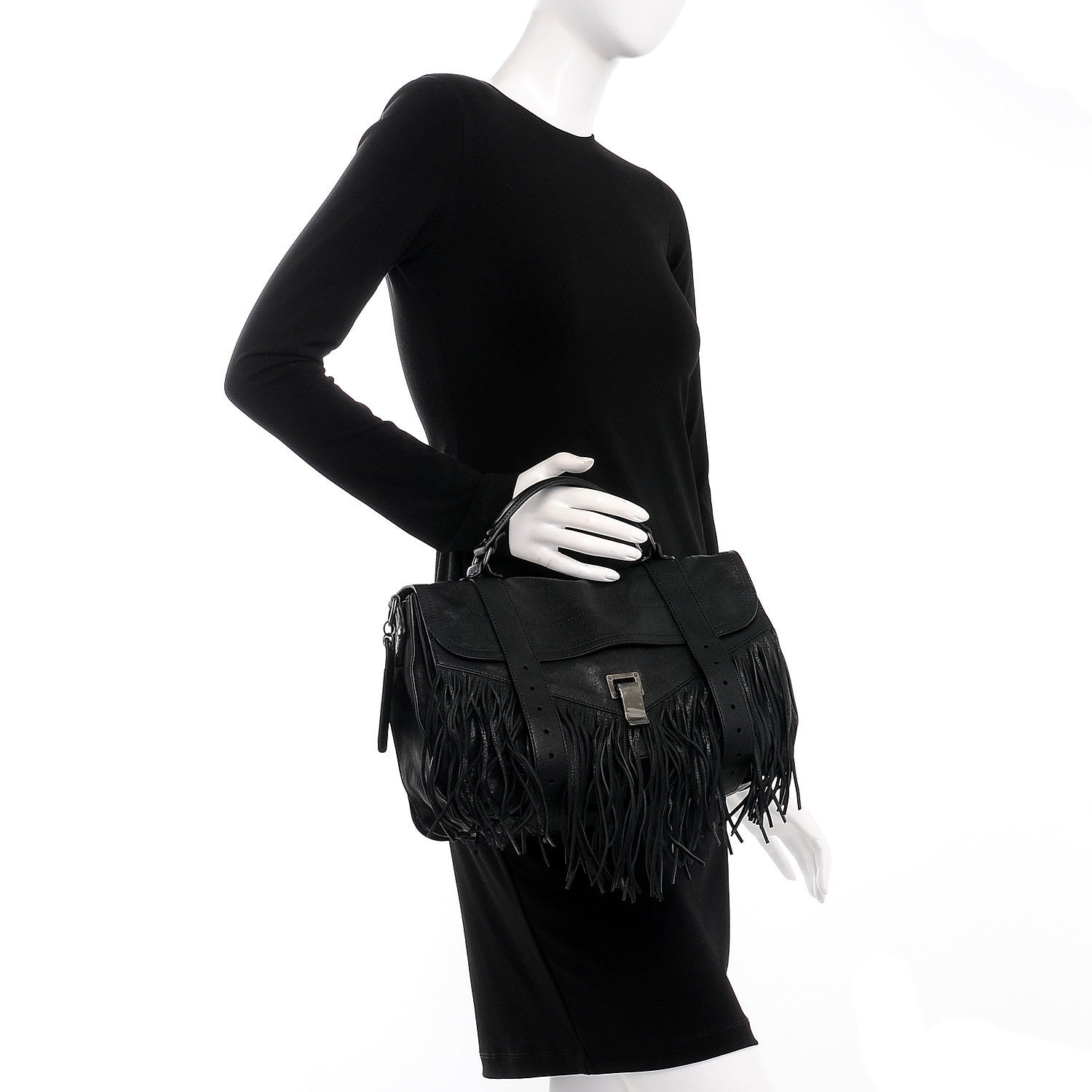 Proenza Schouler Lambskin Fringe Medium PS1 Satchel Black 3 of 8