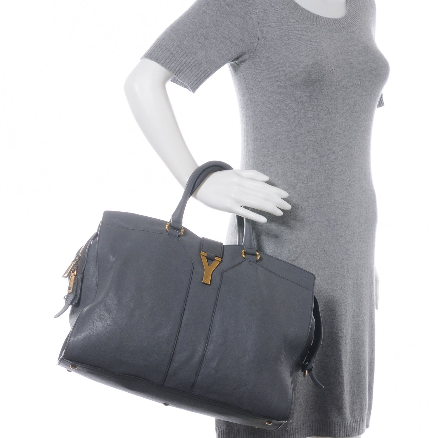 Saint Laurent Leather Large Cabas Chyc Grey 2 of 8