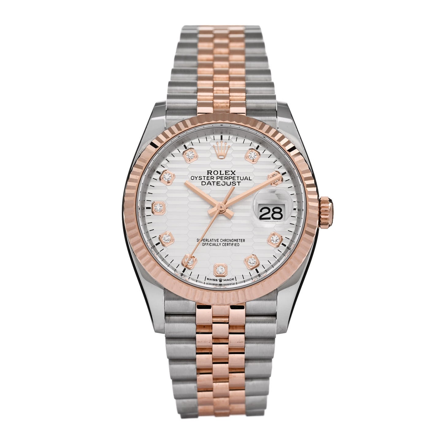 Stainless Steel 18K Everose Gold Diamond 36mm Oyster Perpetual Datejust Watch Silver Fluted 126231