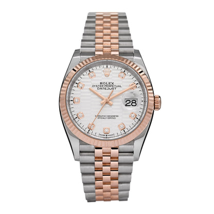 Rolex Stainless Steel 18K Everose Gold Diamond 36mm Oyster Perpetual Datejust Watch Silver Fluted 126231 1 of 5