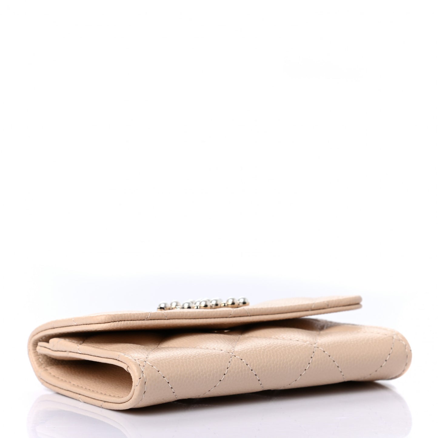Caviar Pearl Quilted Coco Candy Flap Card Holder Beige