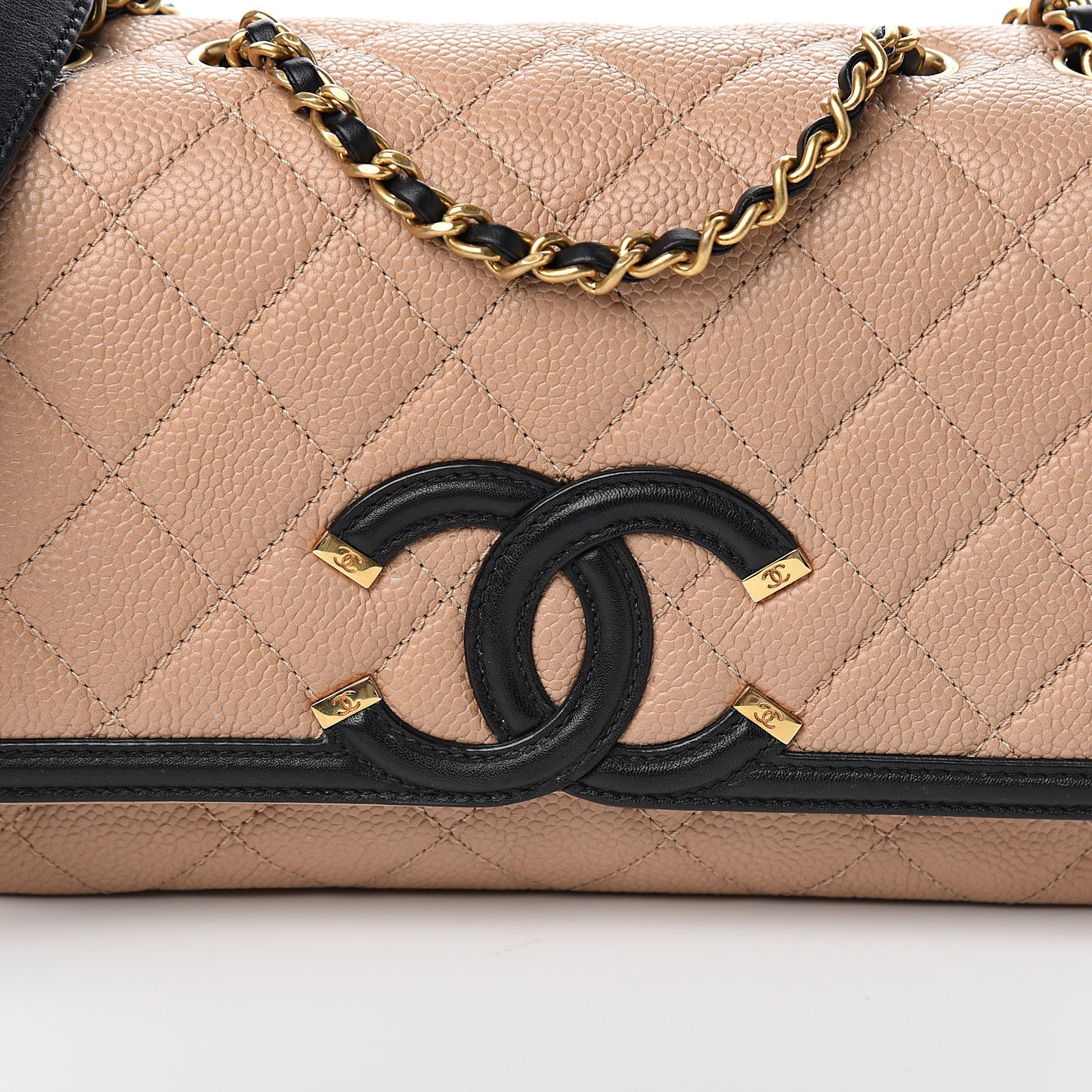 Caviar Quilted Small CC Filigree Flap Beige Black