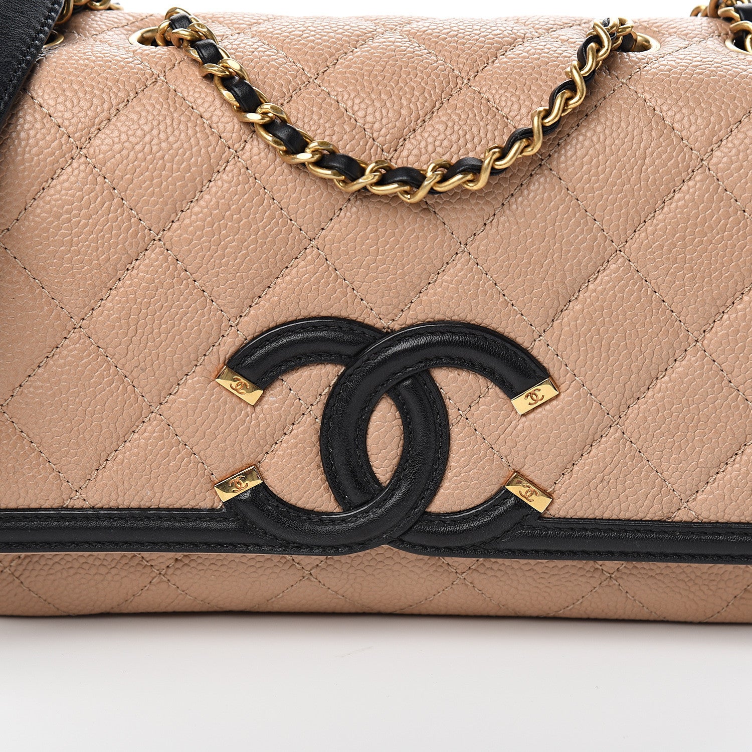 Chanel Caviar Quilted Small CC Filigree Flap Beige Black 9 of 9