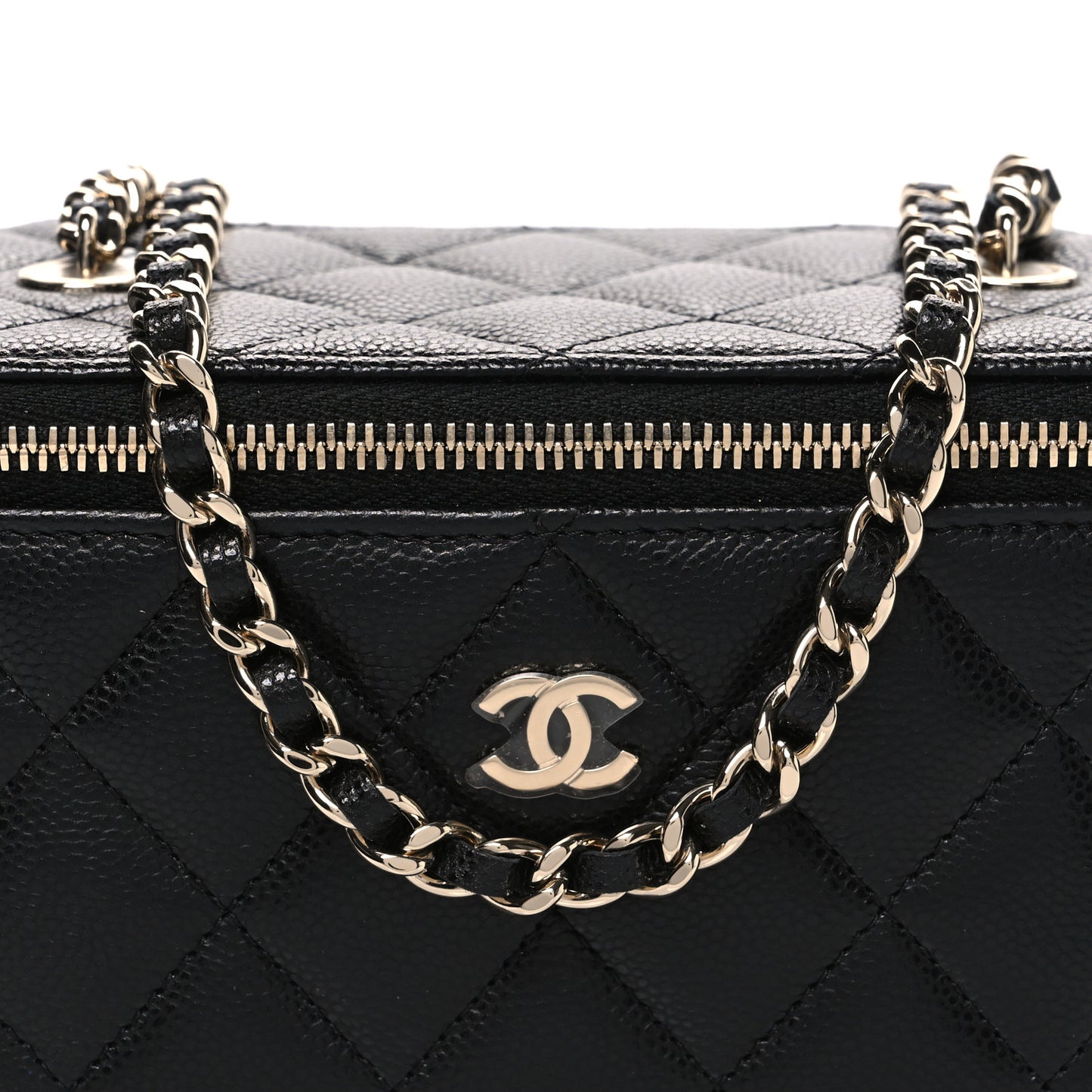 Caviar Quilted Small Vanity Case With Chain Black